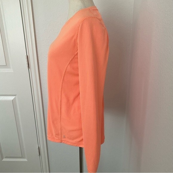 DANSKIN Peach Tangerine Tri Color Perforated Detail L Sleeve Flatter Fit M - Picture 7 of 13